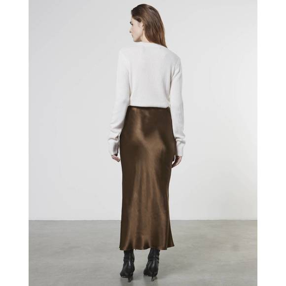 NEW ENZA COSTA satin wrap skirt in saddle brown - Picture 3 of 3